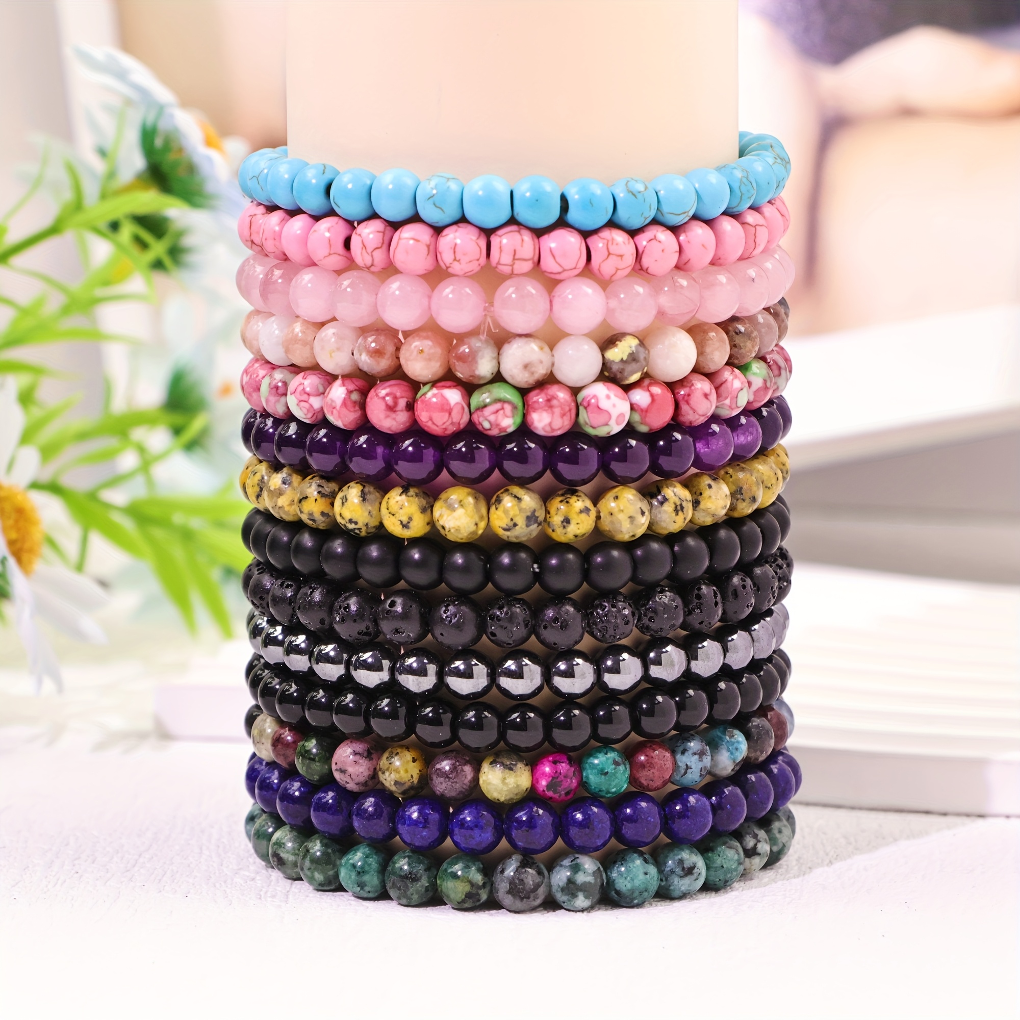 14pcs Natural Stone Bracelets Set for Summer Layering